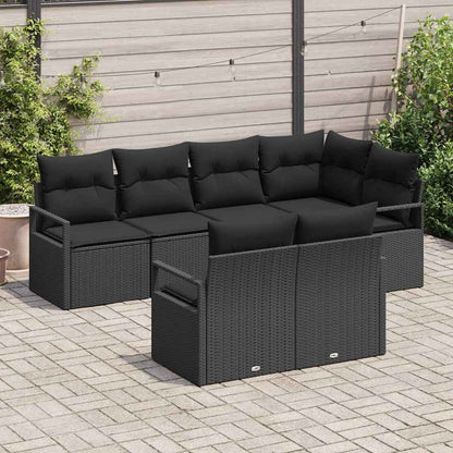 Garten-Sofa-Set mit Kissen mit Speicher 7 pcs Schwarz