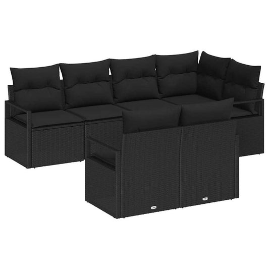Garten-Sofa-Set mit Kissen mit Speicher 7 pcs Schwarz