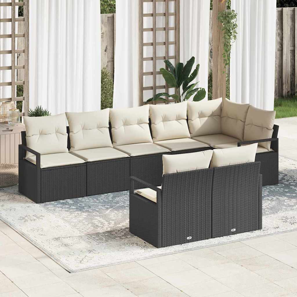 Garten-Sofa-Set mit Kissen mit Speicher 8 pcs Schwarz, Creme