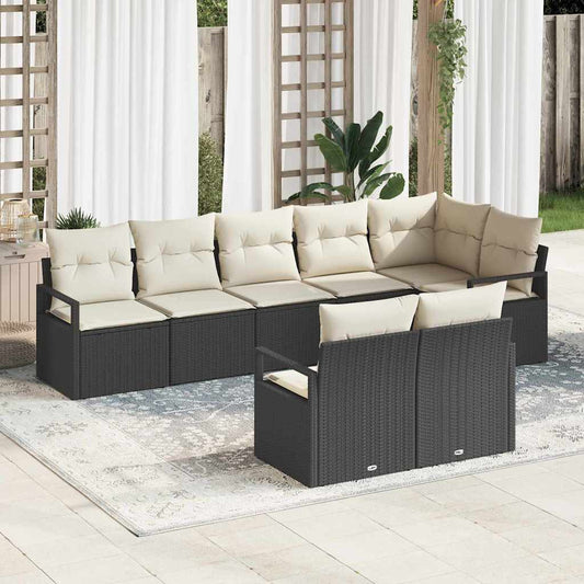 Garten-Sofa-Set mit Kissen mit Speicher 8 pcs Schwarz, Creme