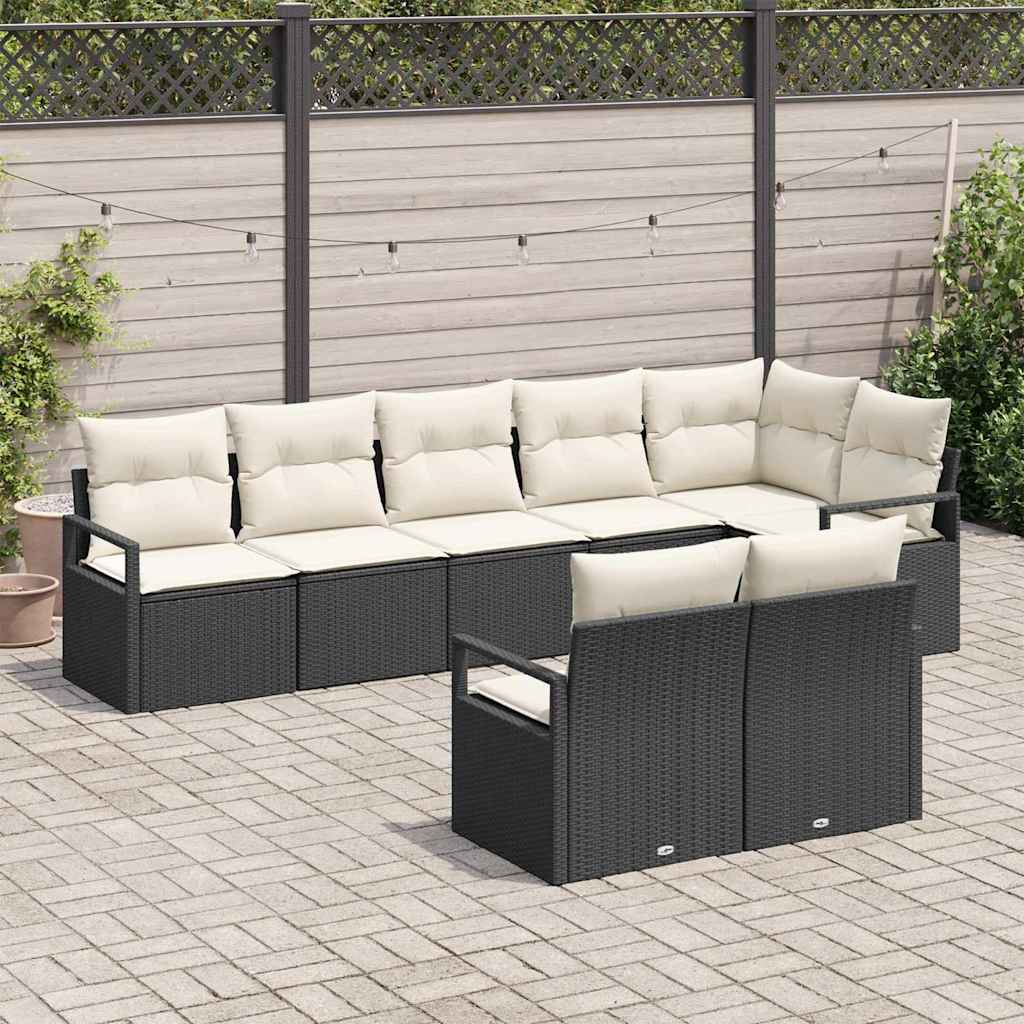 Garten-Sofa-Set mit Kissen mit Speicher 8 pcs Schwarz, Creme