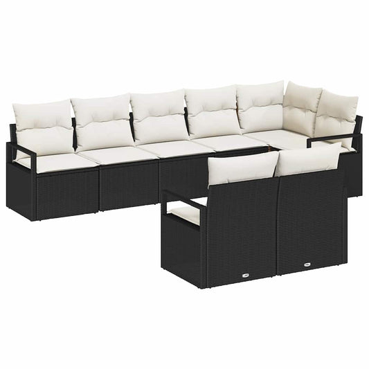 Garten-Sofa-Set mit Kissen mit Speicher 8 pcs Schwarz, Creme