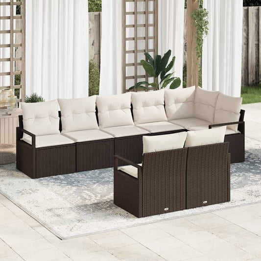Garten-Sofa-Set mit Kissen mit Speicher 8 pcs Braun, Creme