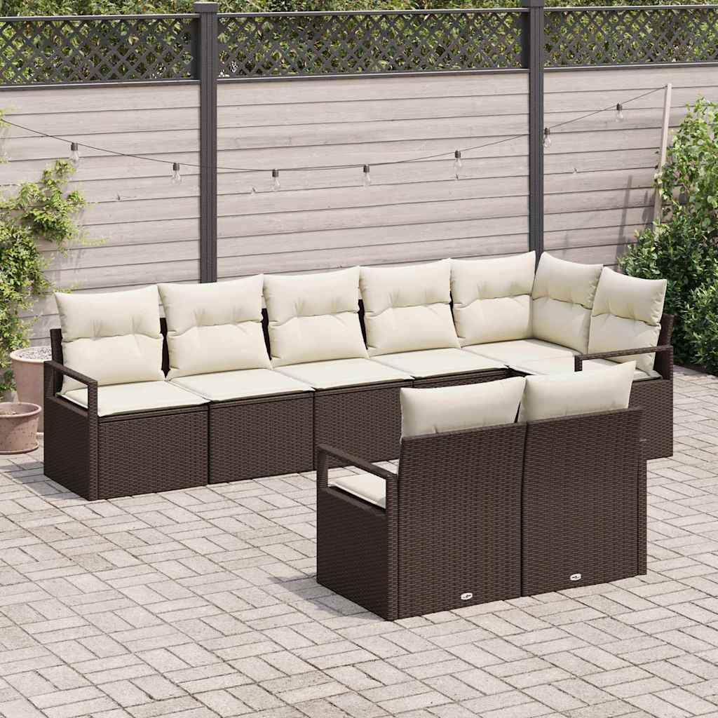 Garten-Sofa-Set mit Kissen mit Speicher 8 pcs Braun, Creme