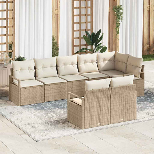 Garten-Sofa-Set mit Kissen mit Speicher 8 pcs Beige, Creme