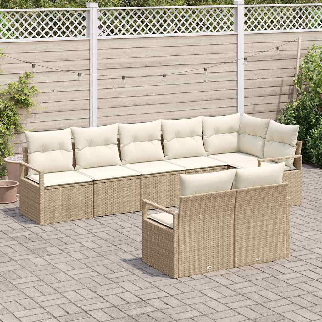 Garten-Sofa-Set mit Kissen mit Speicher 8 pcs Beige, Creme