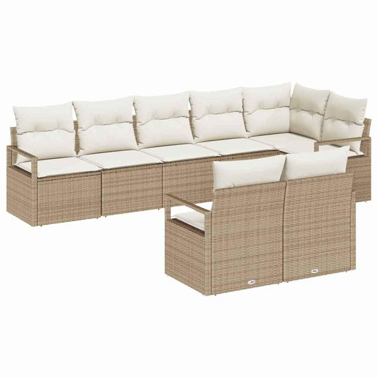 Garten-Sofa-Set mit Kissen mit Speicher 8 pcs Beige, Creme
