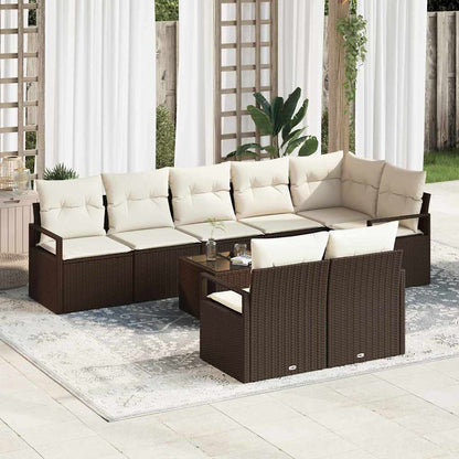 Garten-Sofa-Set mit Kissen mit Speicher 9 pcs Braun, Creme