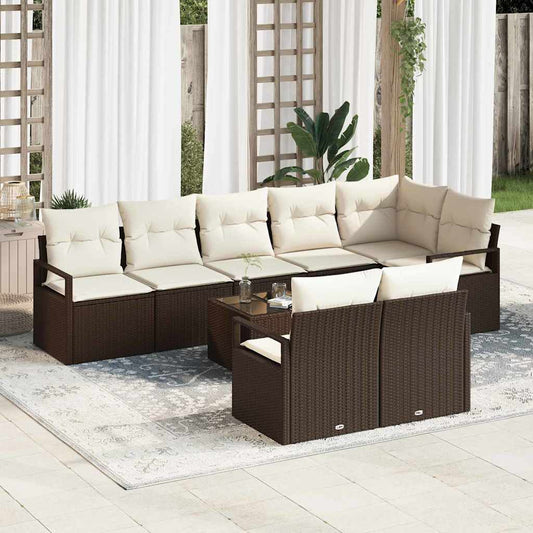 Garten-Sofa-Set mit Kissen mit Speicher 9 pcs Braun, Creme