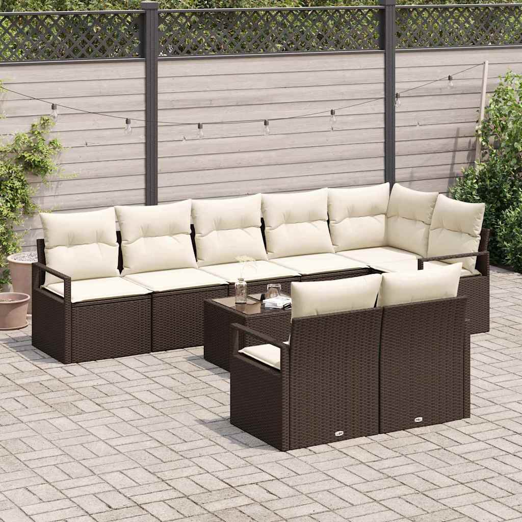 Garten-Sofa-Set mit Kissen mit Speicher 9 pcs Braun, Creme