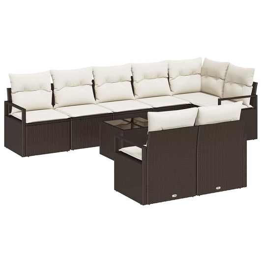 Garten-Sofa-Set mit Kissen mit Speicher 9 pcs Braun, Creme