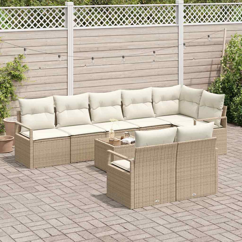 Garten-Sofa-Set mit Kissen mit Speicher 9 pcs Beige, Creme