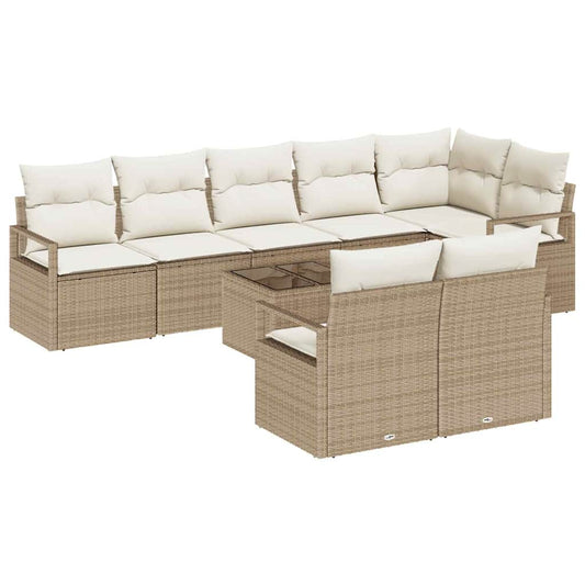 Garten-Sofa-Set mit Kissen mit Speicher 9 pcs Beige, Creme
