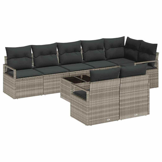 Garten-Sofa-Set mit Kissen mit Speicher 9 pcs Hellgrau