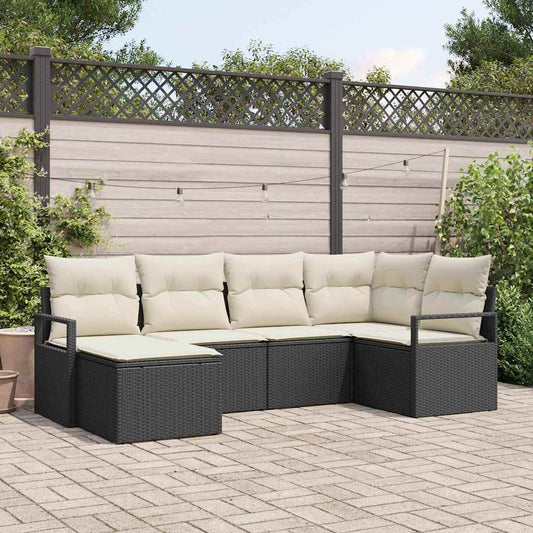 Garten-Sofa-Set mit Kissen mit Speicher 6 pcs Schwarz, Creme