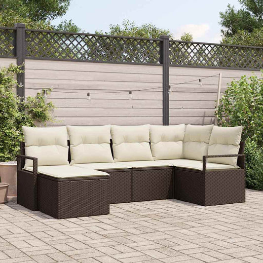 Garten-Sofa-Set mit Kissen mit Speicher 6 pcs Braun, Creme