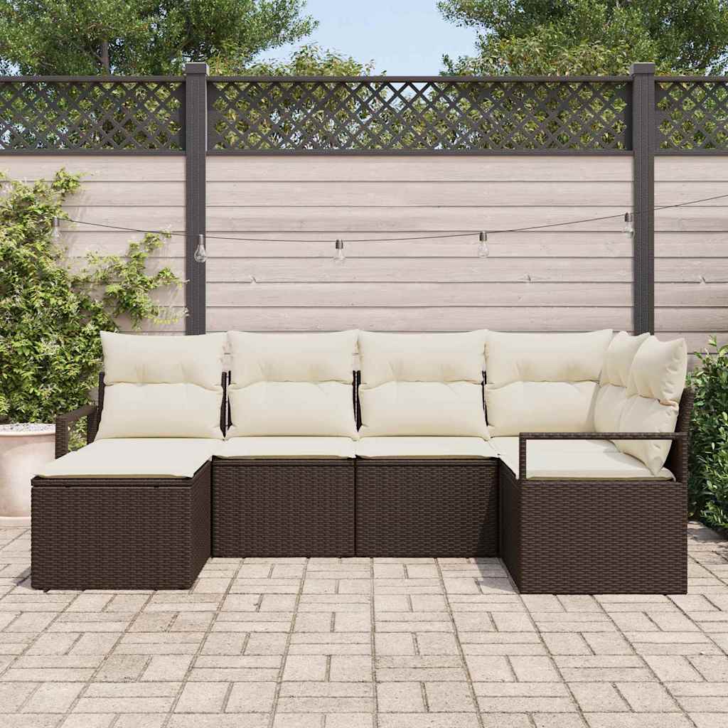 Garten-Sofa-Set mit Kissen mit Speicher 6 pcs Braun, Creme