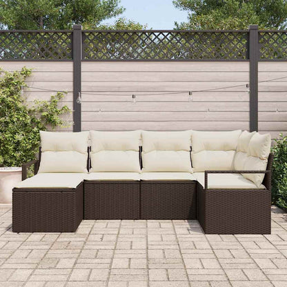 Garten-Sofa-Set mit Kissen mit Speicher 6 pcs Braun, Creme