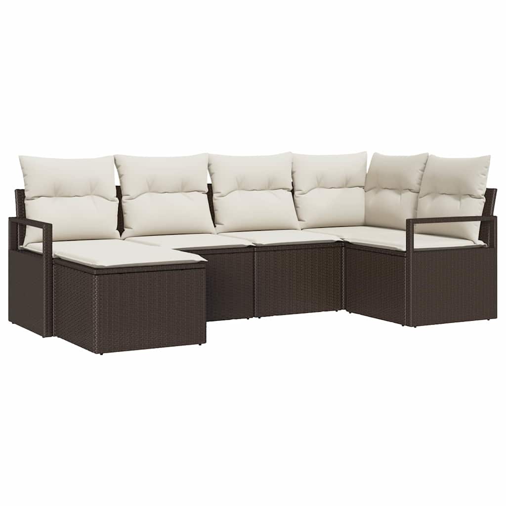 Garten-Sofa-Set mit Kissen mit Speicher 6 pcs Braun, Creme