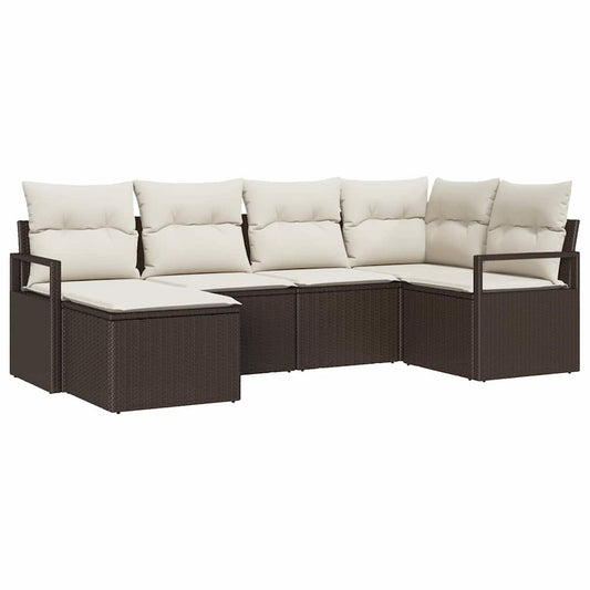 Garten-Sofa-Set mit Kissen mit Speicher 6 pcs Braun, Creme