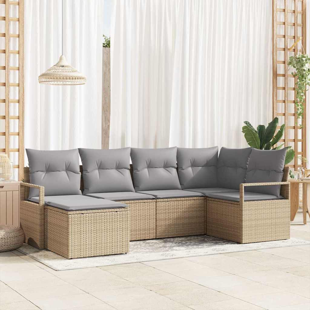 Garten-Sofa-Set mit Kissen mit Speicher 6 pcs Beige, Hellgrau