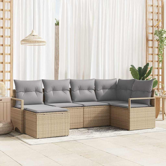 Garten-Sofa-Set mit Kissen mit Speicher 6 pcs Beige, Hellgrau