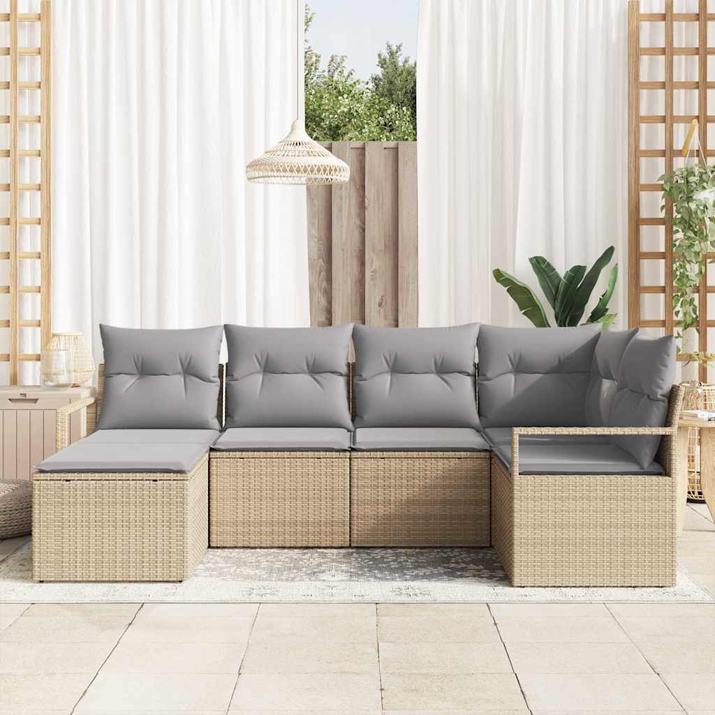 Garten-Sofa-Set mit Kissen mit Speicher 6 pcs Beige, Hellgrau