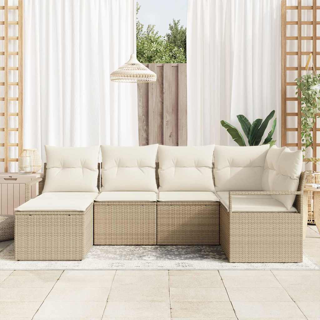 Garten-Sofa-Set mit Kissen mit Speicher 6 pcs Beige, Creme