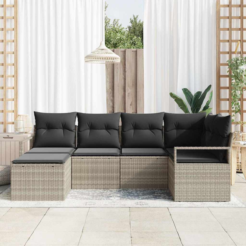 Garten-Sofa-Set mit Kissen mit Speicher 6 pcs Hellgrau