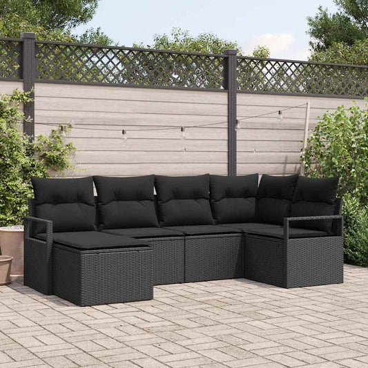 Garten-Sofa-Set mit Kissen mit Speicher 6 pcs Schwarz