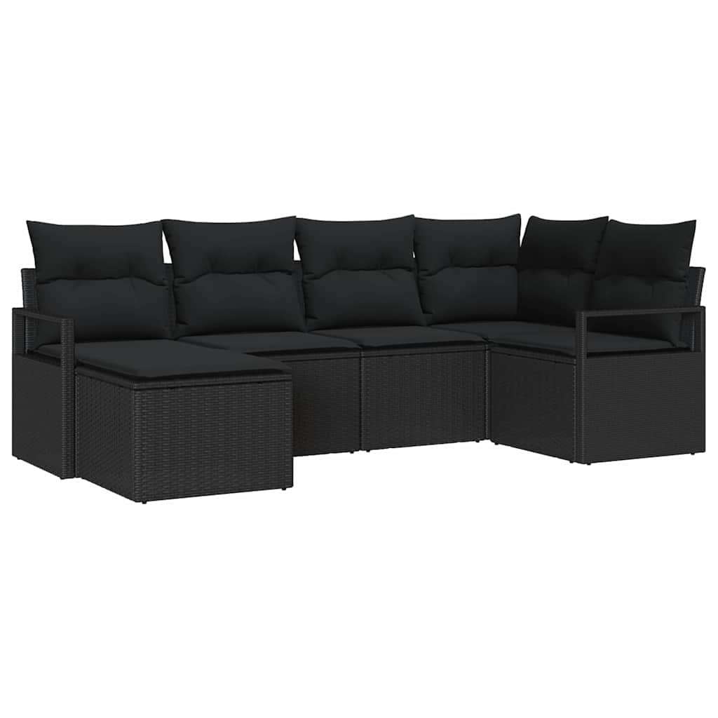 Garten-Sofa-Set mit Kissen mit Speicher 6 pcs Schwarz