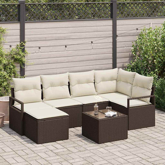 Garten-Sofa-Set mit Kissen mit Speicher 7 pcs Braun, Creme