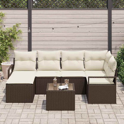 Garten-Sofa-Set mit Kissen mit Speicher 7 pcs Braun, Creme