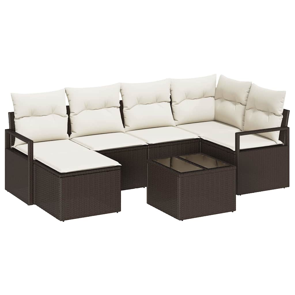 Garten-Sofa-Set mit Kissen mit Speicher 7 pcs Braun, Creme