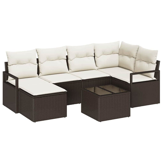 Garten-Sofa-Set mit Kissen mit Speicher 7 pcs Braun, Creme
