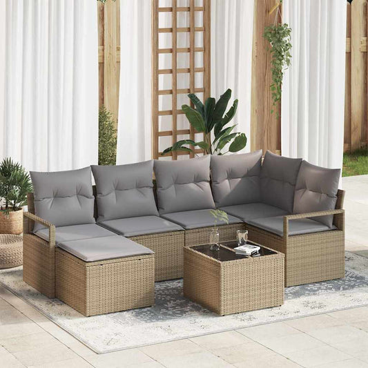 Garten-Sofa-Set mit Kissen mit Speicher 7 pcs Beige, Hellgrau