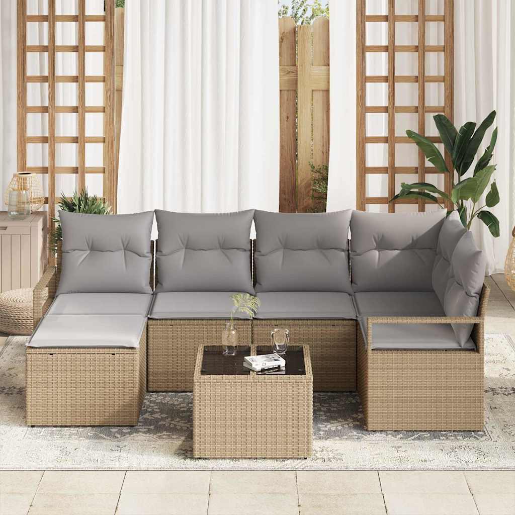 Garten-Sofa-Set mit Kissen mit Speicher 7 pcs Beige, Hellgrau