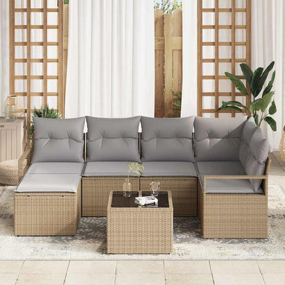 Garten-Sofa-Set mit Kissen mit Speicher 7 pcs Beige, Hellgrau