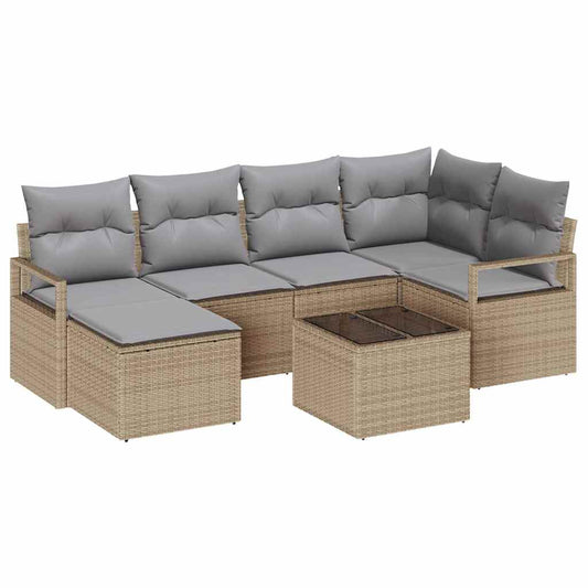 Garten-Sofa-Set mit Kissen mit Speicher 7 pcs Beige, Hellgrau
