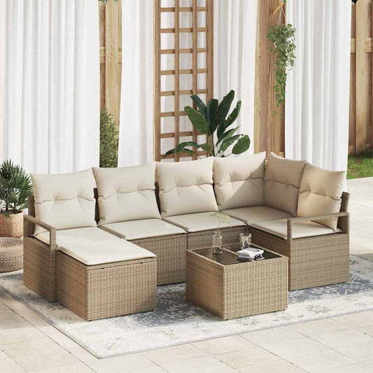 Garten-Sofa-Set mit Kissen mit Speicher 7 pcs Beige, Creme