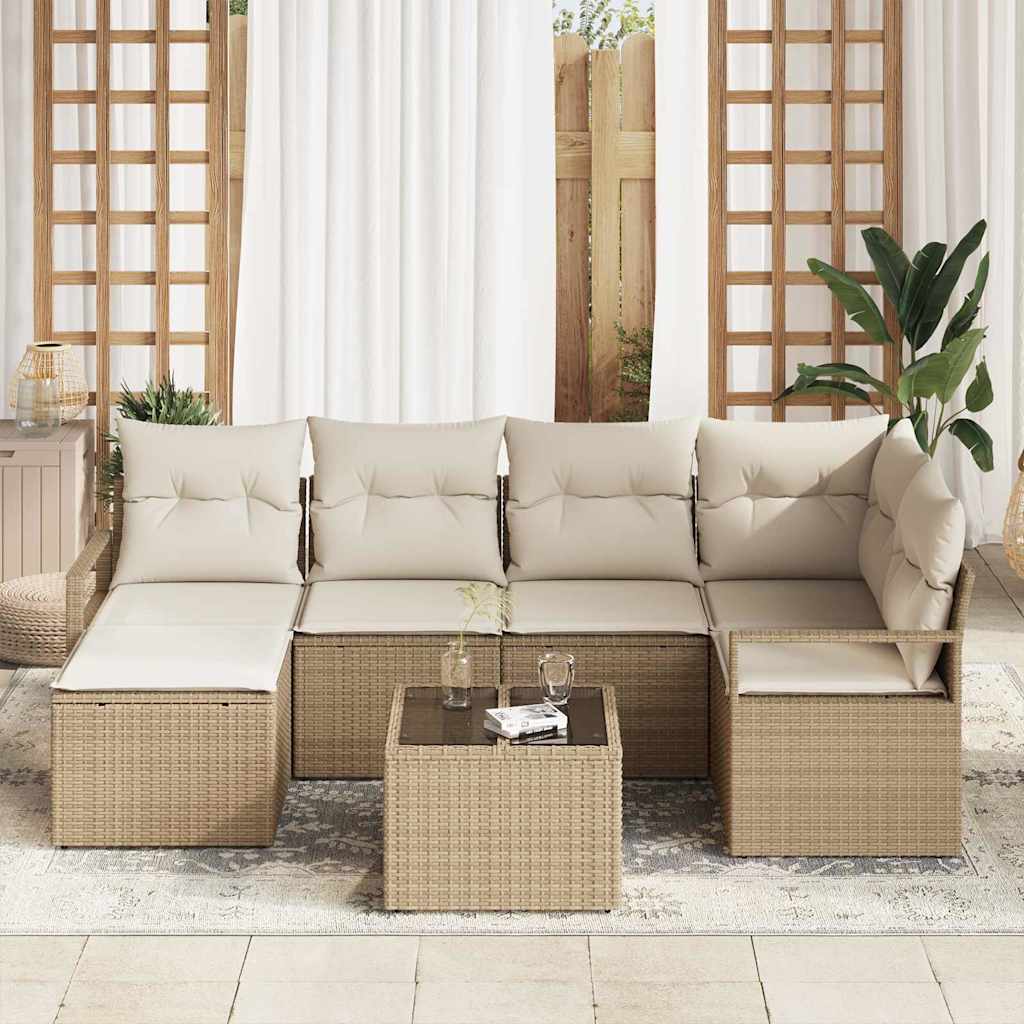Garten-Sofa-Set mit Kissen mit Speicher 7 pcs Beige, Creme