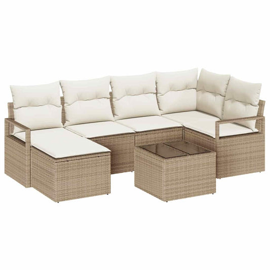 Garten-Sofa-Set mit Kissen mit Speicher 7 pcs Beige, Creme