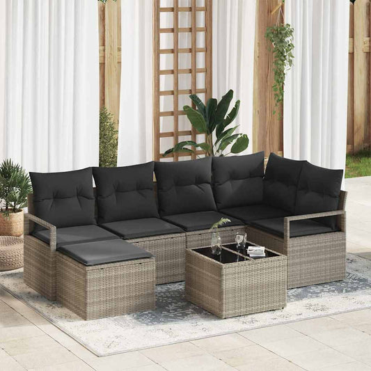 Garten-Sofa-Set mit Kissen mit Speicher 7 pcs Hellgrau