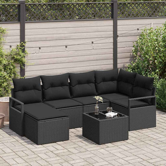 Garten-Sofa-Set mit Kissen mit Speicher 7 pcs Schwarz