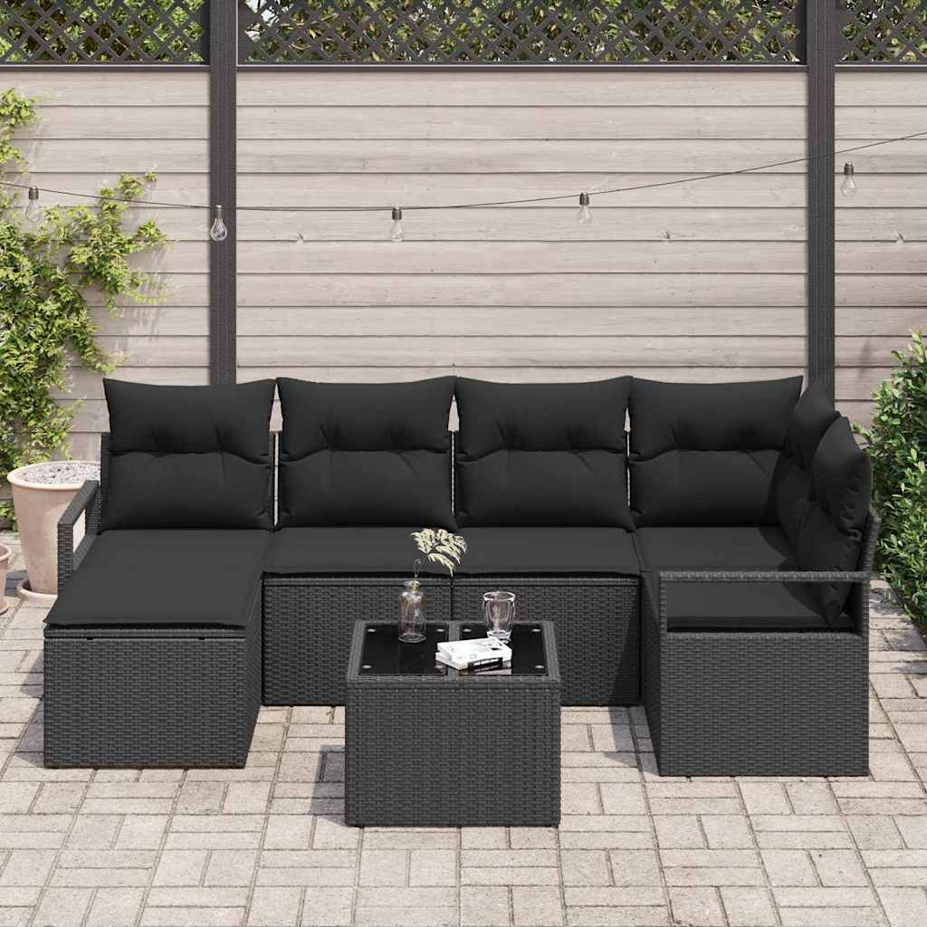 Garten-Sofa-Set mit Kissen mit Speicher 7 pcs Schwarz