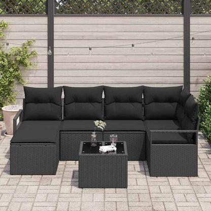 Garten-Sofa-Set mit Kissen mit Speicher 7 pcs Schwarz
