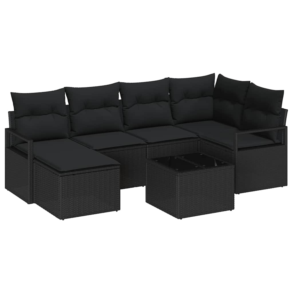Garten-Sofa-Set mit Kissen mit Speicher 7 pcs Schwarz