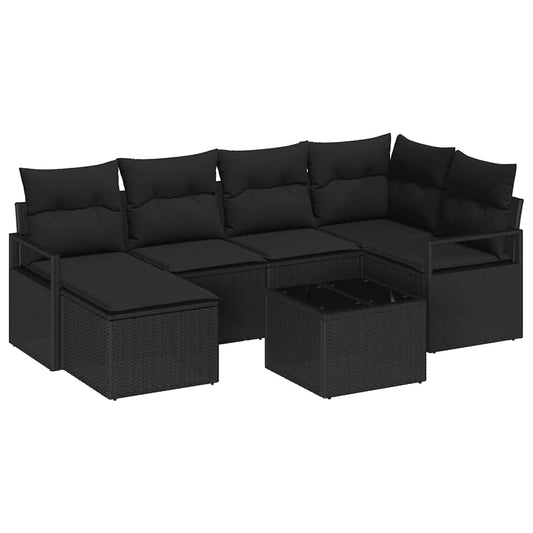 Garten-Sofa-Set mit Kissen mit Speicher 7 pcs Schwarz