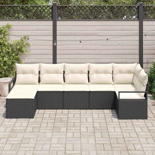 Garten-Sofa-Set mit Kissen mit Speicher 7 pcs Schwarz, Creme