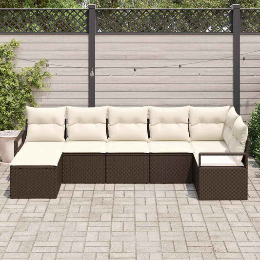 Garten-Sofa-Set mit Kissen mit Speicher 7 pcs Braun, Creme